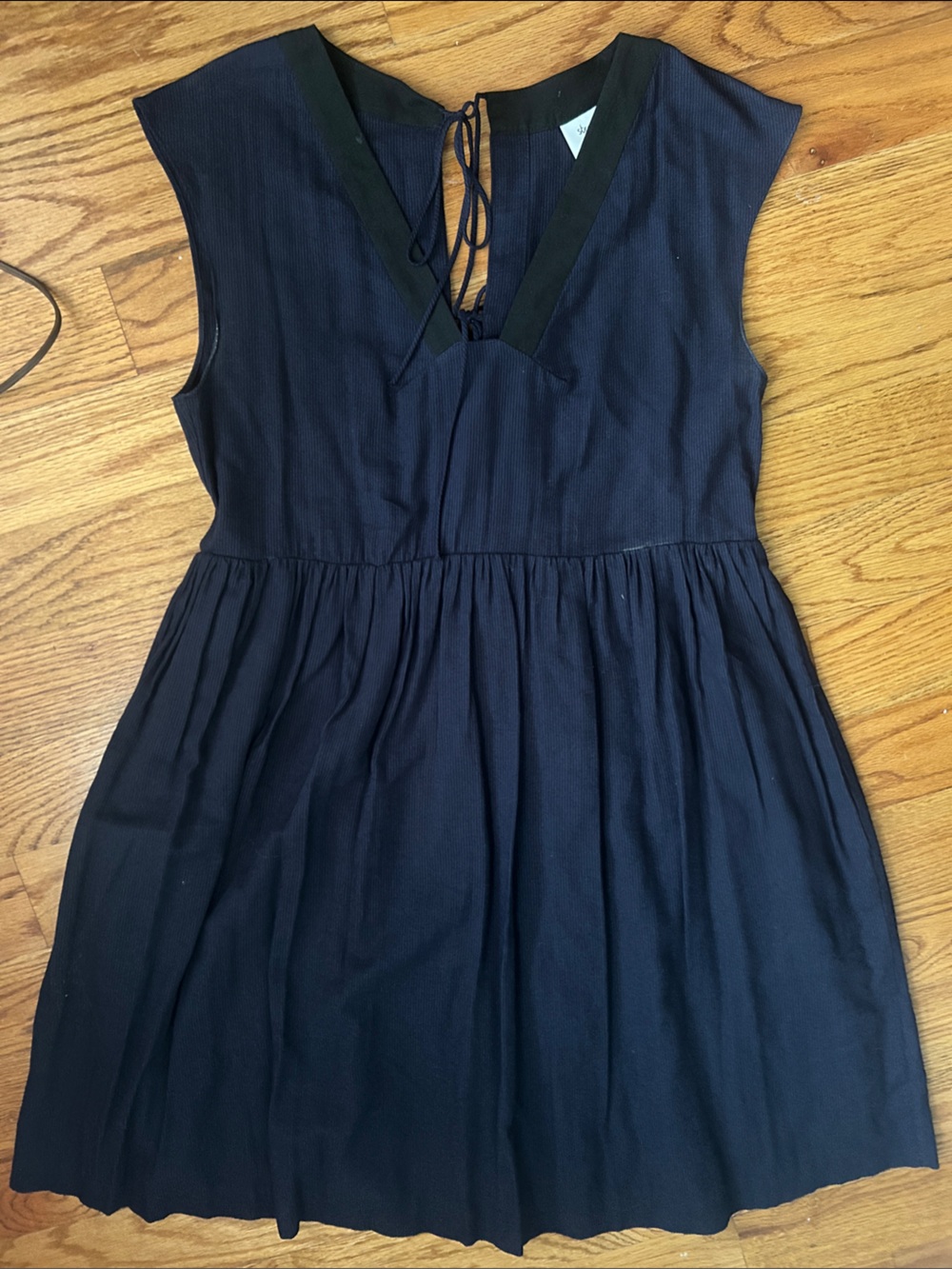 Steven Alan Navy Blue V-Neck Midi Dress with Black Trim
